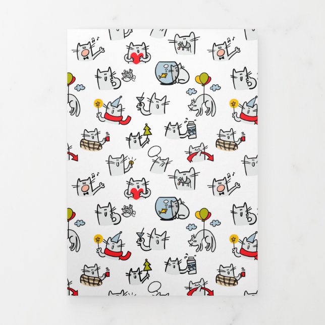 Invitación Tríptica Gatos divertidos, leche y magia. (Foto de portada)