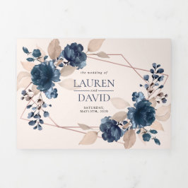 Invitación Tríptica Geométrico floral de la Marina Rosa Polvorienta de