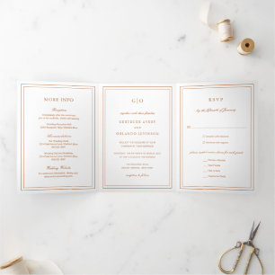 Invitación Tríptica Gertrude Burnt Naranja Classic Elegant Wedding