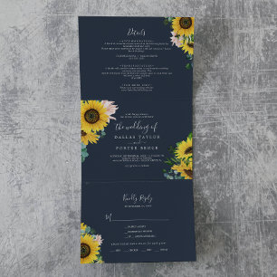 Invitación Tríptica Girasol ruso   Boda de fotos de la marina todo en 