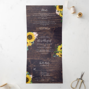 Invitación Tríptica Girasol ruso Boda fotográfico de madera todo en