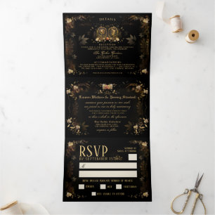 Invitación Tríptica Golden Elegant Skeletons (foto) MENU & DETAILS