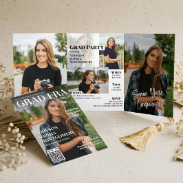 Invitación Tríptica Grad Era Trendy Graduation Magazine Photo Collage