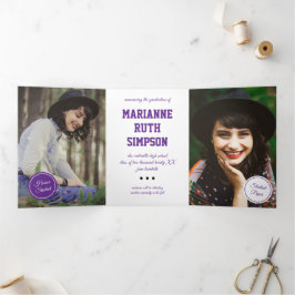 Invitación Tríptica Graduación de 5 fotografías en círculos morados