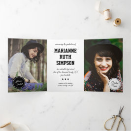 Invitación Tríptica Graduación de 5 fotografías en círculos negros