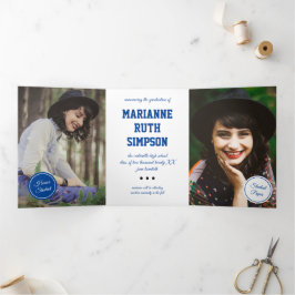 Invitación Tríptica Graduación de 5 fotos de Círculos Azules