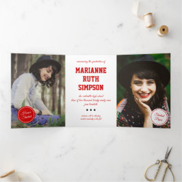 Invitación Tríptica Graduación de 5 fotos de Círculos rojos