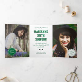 Invitación Tríptica Graduación de 5 fotos de Círculos verdes