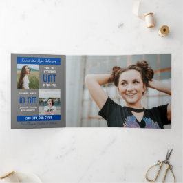 Invitación Tríptica Graduación de 5 fotos del bloque azul moderno