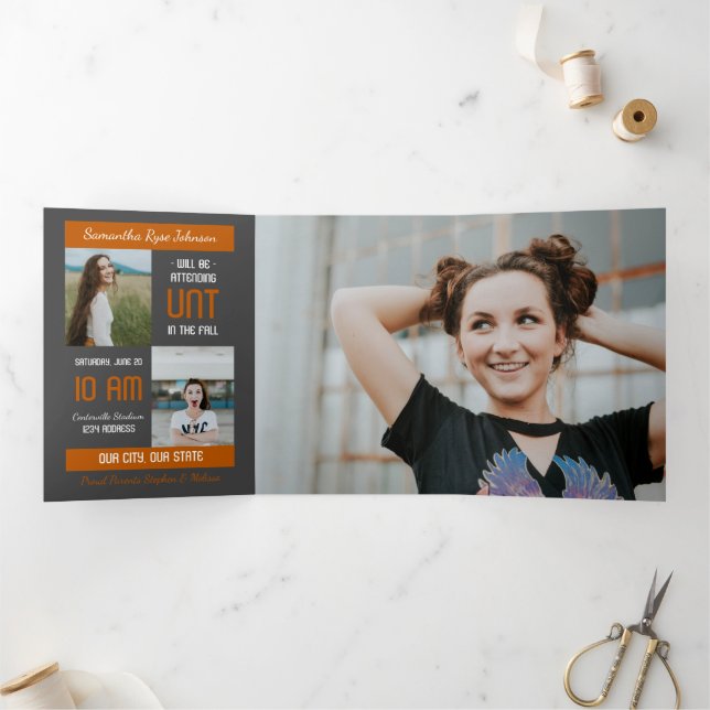 Invitación Tríptica Graduación de 5 fotos del bloque moderno de Naranj (Interior)