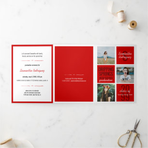 Invitación Tríptica Graduación de cajas de diversión rojas de 5 fotos