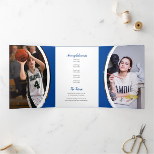Invitación Tríptica Graduación de foto de tres cuadros curvados azules