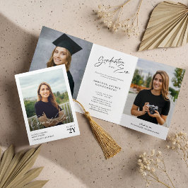 Invitación Tríptica Graduation Era Then & Now Grad Photo Collage Party