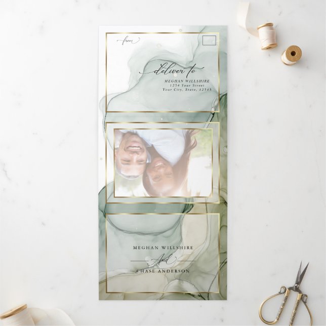 Invitación Tríptica Green Earthy and Golds Resumen Inv Tri-Fold Tinta (Exterior)