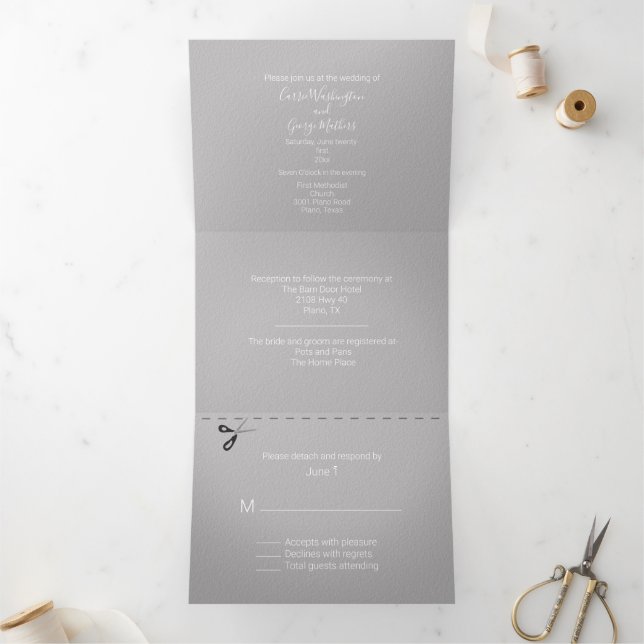 Invitación Tríptica Gris y blanco en un solo Boda (Interior)