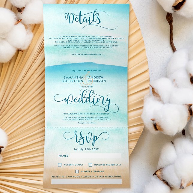 Invitación Tríptica Guión boda de moda de playa destino de verano Tri- (Subido por el creador)