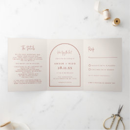 Invitación Tríptica Guión de Boda Terracota de Arco Moderno