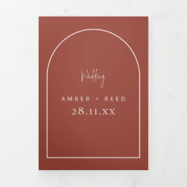 Invitación Tríptica Guión de Boda Terracota de Arco Moderno