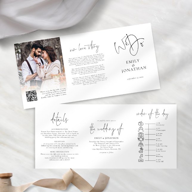 Invitación Tríptica Hacemos Boda de línea de tiempo de fotos en blanco (Subido por el creador)