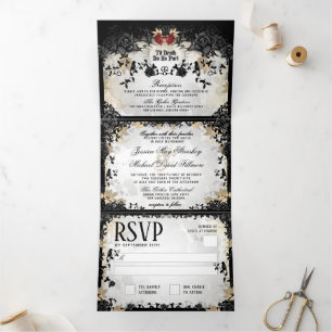 Invitación Tríptica Halloween Elegante Rosa "Junto con" NON-MENU