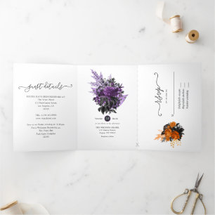 Invitación Tríptica Halloween Vintage Shabby Boda Floral Tri-Fold I