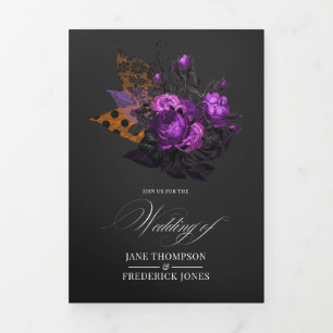 Invitación Tríptica Halloween Vintage Shabby Floral Boda