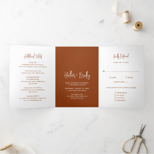 Invitación Tríptica Heather Elegant Terracotta Minimal Moderno Boda