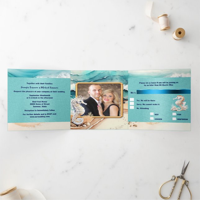 Invitación Tríptica Hipómetros de playa de arena de mar olas oceánicas (Interior)