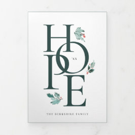 Invitación Tríptica Holiday Hope Moderno Botanical Berry Photo Trifold