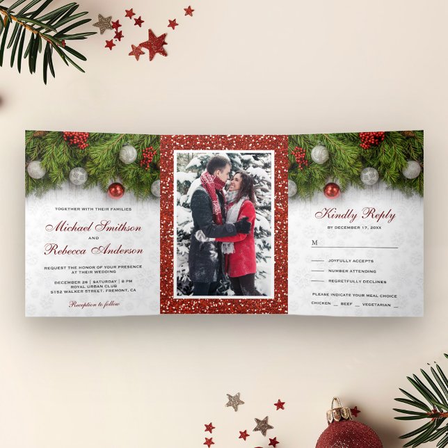 Invitación Tríptica Holly Berry y Pine dejan Boda de Navidades (Subido por el creador)