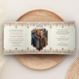 Invitación Tríptica Ikat Border Todo en Uno Anand Karaj Boda Sikh