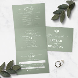 Invitación Tríptica Imagen Mínima De Sage Green All In One Boda