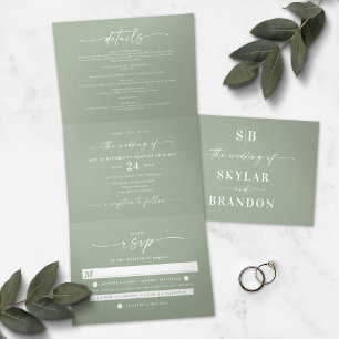 Invitación Tríptica Imagen Mínima De Sage Green All In One Boda