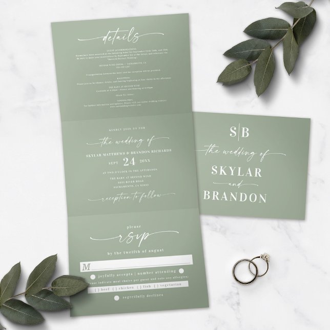 Invitación Tríptica Imagen Mínima De Sage Green All In One Boda (Subido por el creador)