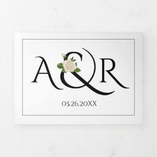 Invitación Tríptica Incrustación en blanco, negro y ampersand, boda ro
