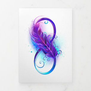 Invitación Tríptica Infinito con plumas púrpura