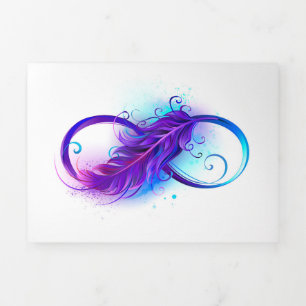 Invitación Tríptica Infinito con plumas púrpura