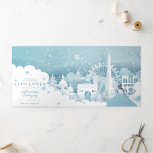 Invitación Tríptica Invierno azul hielo en París Quinceañera Tri-Fold