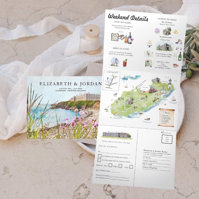 Invitación Tríptica Islas del Canal | Boda ilustrado (Subido por el creador)