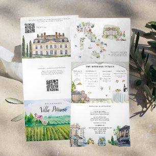 Invitación Tríptica Italia toscana Boda ilustrado