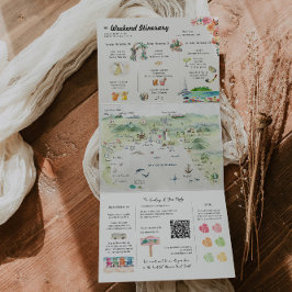 Invitación Tríptica Itinerario de boda con acuarela en Puerto Vallarta
