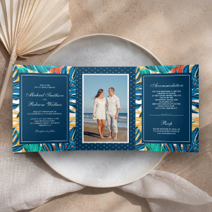 Invitación Tríptica Jardín de Hojas Tropicales Exóticas Foto Boda