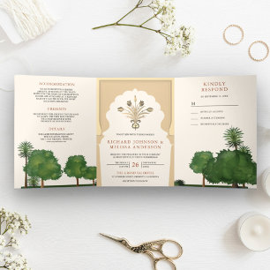 Invitación Tríptica Jardín Temático Real Mogol Boda de Estilo Indio