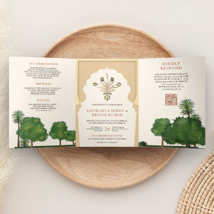 Invitación Tríptica Jardín Temático Real Mogol Boda de Estilo Indio