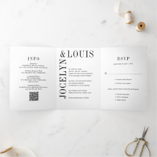 Invitación Tríptica Jocelyn Black and White Modern Boda