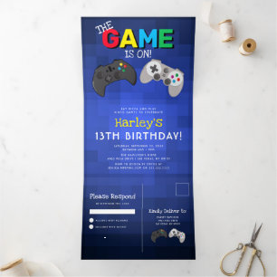 Invitación Tríptica ¡Juegos! Cumpleaños de Videojuegos