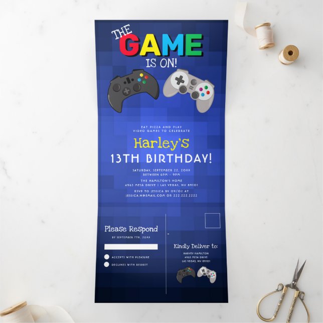 Invitación Tríptica ¡Jugar! | Cumpleaños de los videojuegos (Interior)