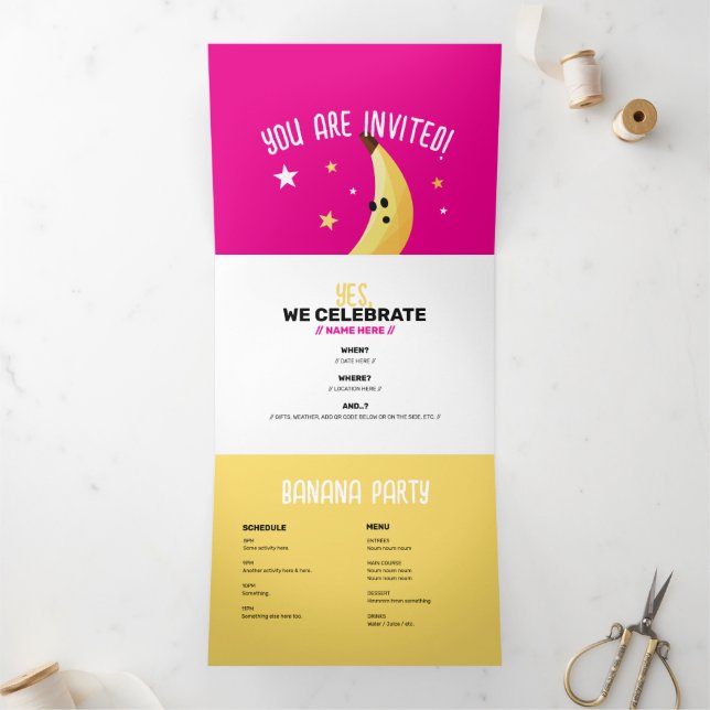 Invitación Tríptica Kit personalizado moderno y editable para Fiesta d (Interior)