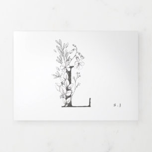 Invitación Tríptica "L" Monograma Hermoso Boda floral esbozado