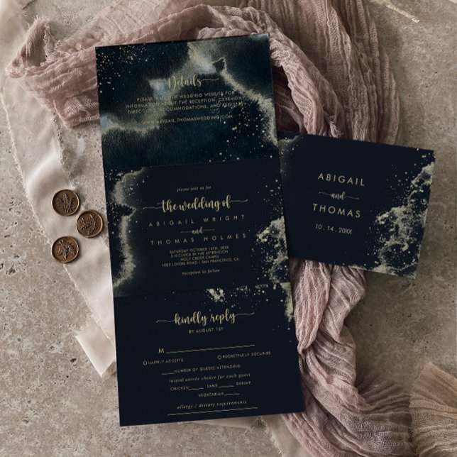Invitación Tríptica La acuarela Gold Splash Triple Boda de (Subido por el creador)